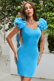 Azul Fuera del Hombro Vestido de Cóctel
