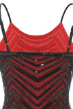 Negro Rojo Espagueti Straps 1920s Vestido