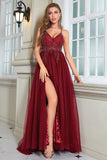 Borgoña Tul Vestido de Fiesta Tirantes de Espagueti