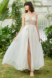 Tul Tirantes de Espagueti Blanco Vestido de Novia