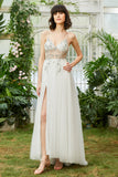 Tul Tirantes de Espagueti Blanco Vestido de Novia