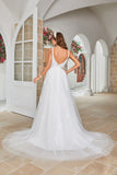 Ivory V-Neck Sweep Train Vestido de novia con encaje
