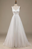 Simple Ivory Organza Scoop Neck Sweep Train A Line Vestido de novia